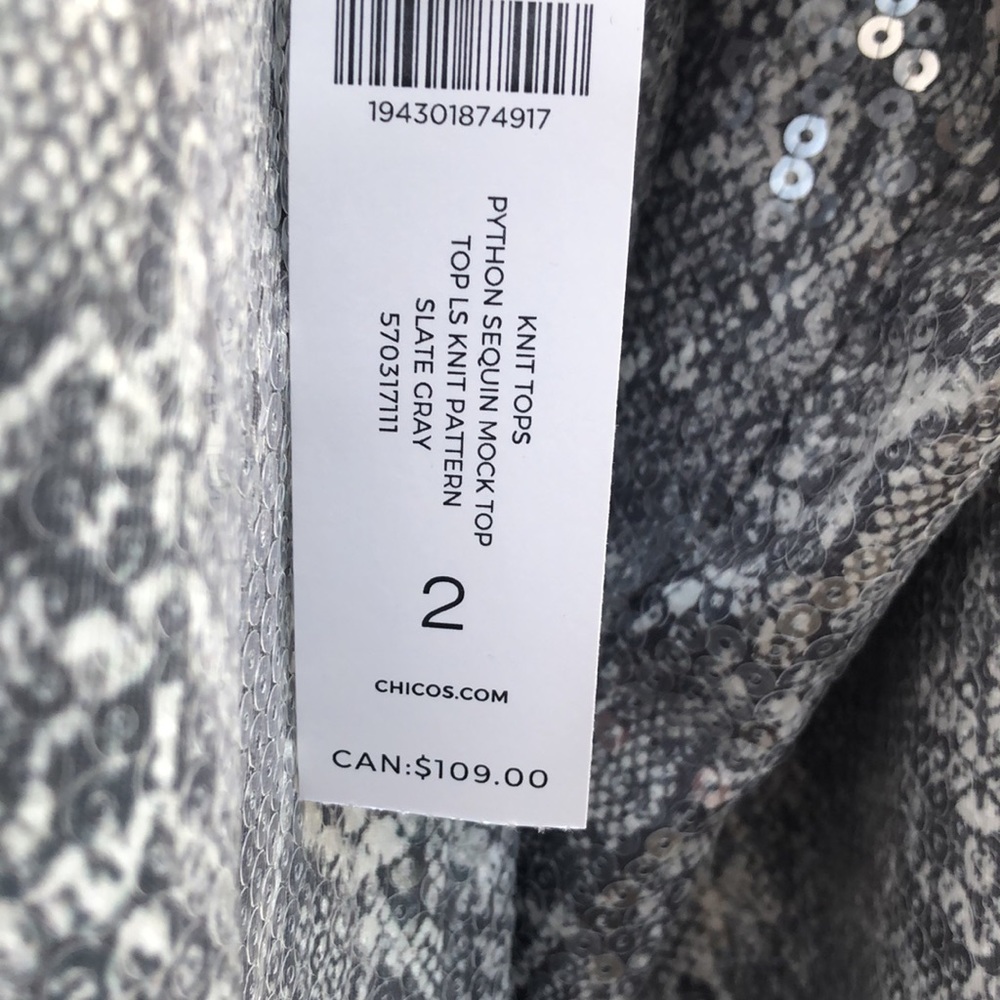 NWT Chico’s Mock Neck Sequin Python Print Top Siz… - image 10